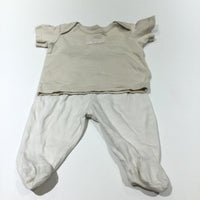 Winnie The Pooh & Tigger Badge Beige Beige T-Shirt & Beige & White Striped Jersey Trousers with Enclosed Feet Set - Boys 0-3 Months