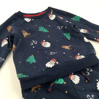 Father Christmas, Trees & Reindeer Navy Tracksuit Set - Boys/Girls 9-12 Months