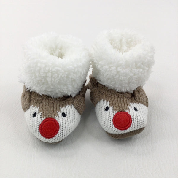 Rudolph Reindeer Brown Fleece & Knitted Booties - Boys/Girls Newborn