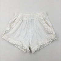 Frills White Cotton Shorts - Girls 6-7 Years