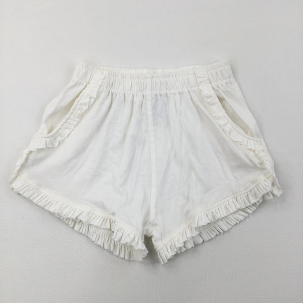 Frills White Cotton Shorts - Girls 6-7 Years