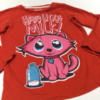 'Have U Got Milk?' Cat Red Long Sleeve Top - Girls 6-7 Years