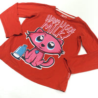 'Have U Got Milk?' Cat Red Long Sleeve Top - Girls 6-7 Years