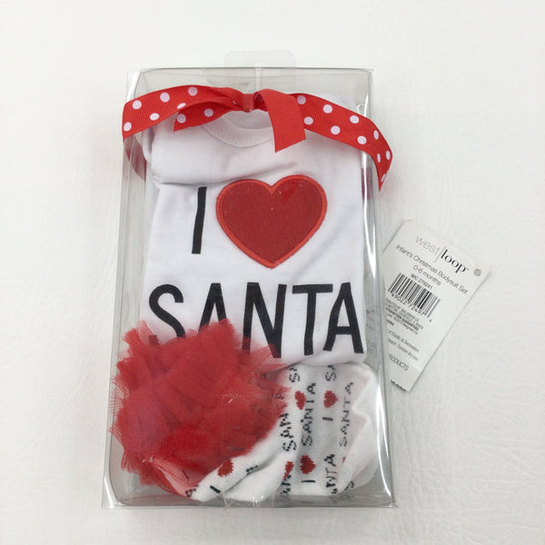 *NEW** 'I Love Santa' White Christmas Bodysuit & Socks Set - Girls Newborn
