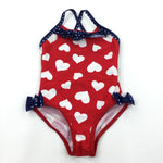 Hearts Red, White & Navy Swimming Costume - Girls 9-12 Months