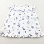 Flowers Blue & White Cotton Blouse/T-Shirt - Girls 12-18 Months