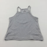 Black & White Striped Ribbed Vest Top - Girls 8-10 Years
