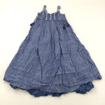 Blue & White Sleeveless Dress - Girls 7 Years