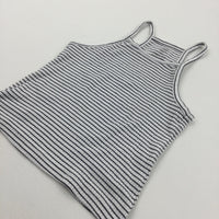 Black & White Striped Ribbed Vest Top - Girls 8-10 Years