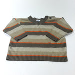 Brown, Beige & Orange Striped Lightweight Knitted Jumper - Boys 0-3 Months