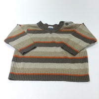 Brown, Beige & Orange Striped Lightweight Knitted Jumper - Boys 0-3 Months