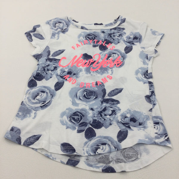 'New York Fairytales & Dreams' Flowers Blue & White T-Shirt - Girls 8-10 Years