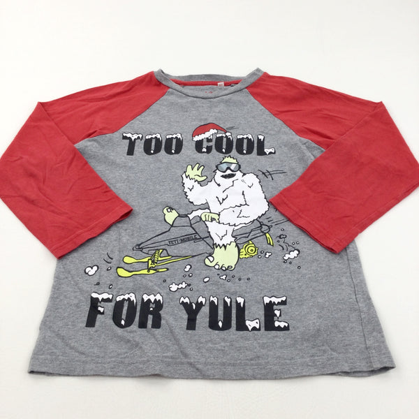 'Too Cool For Yule' Yeti Red & Grey Long Sleeve Christmas Top - Boys 9-10 Years