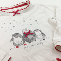 'Cosy Cuddles All Day' Penguins Red & White Pyjamas - Girls 12-18 Months
