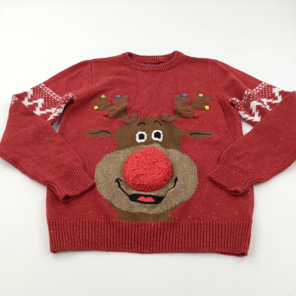 Rudolph Reindeer Red Knitted Christmas Jumper - Boys/Girls 12 Years