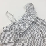 Grey & White Asymmetrical Frill Neck Sleeveless Top - Girls 10 Years