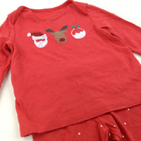 Father Christmas, Reindeer & Pudding Red Christmas Pyjamas - Boys/Girls 18-24 Months