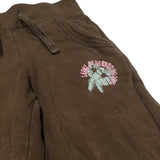 Flower Motif Brown Long Jersey Shorts - Girls 2-3