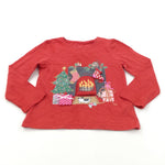 Christmas Fireplace Lifting Flap Red Long Sleeve Top - Boys/Girls 4-5 Years