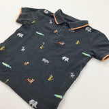 Embroidered Animals Black & Orange Polo Shirt - Boys 18-24 Months