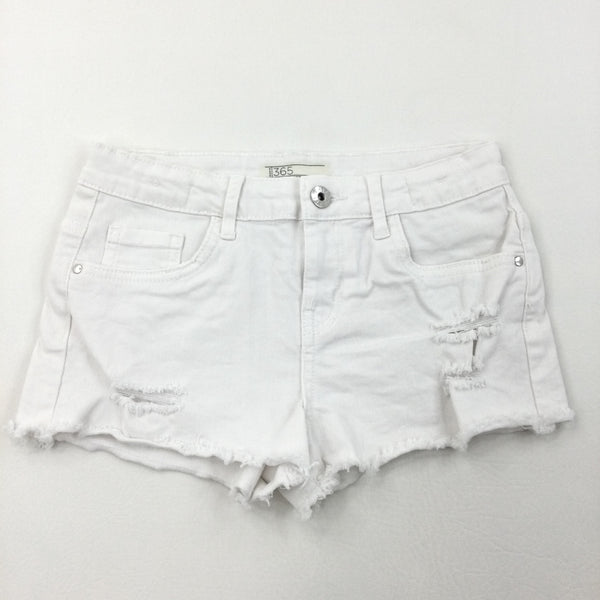 White Ripped Denim Shorts - Girls 10-11 Years