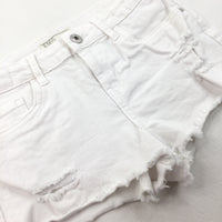 White Ripped Denim Shorts - Girls 10-11 Years