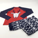 Rudolph Reindeer Appliqued Red, Navy & Black Warm Christmas Pyjamas - Boys 12 Years