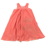 Butterflies Embroidered Coral Dress - Girls 8-9 Years