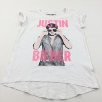 'Justin Bieber' Sequins Pink & White T-Shirt - Girls 9-10 Years