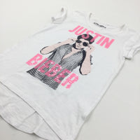 'Justin Bieber' Sequins Pink & White T-Shirt - Girls 9-10 Years