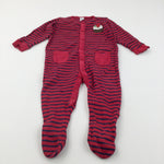 Christmas Pudding Appliqued Red & Navy Striped Babygrow - Boys/Girls 18-24 Months