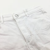 White Cotton Twill Shorts with Adjustable Waistband - Girls 9-10 Years