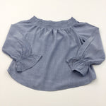 Blue Cotton Blouse with Flared Cuffs - Girls 9-10 Years