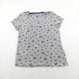 Flowery Mottled Grey T-Shirt - Girls 9-10 Years