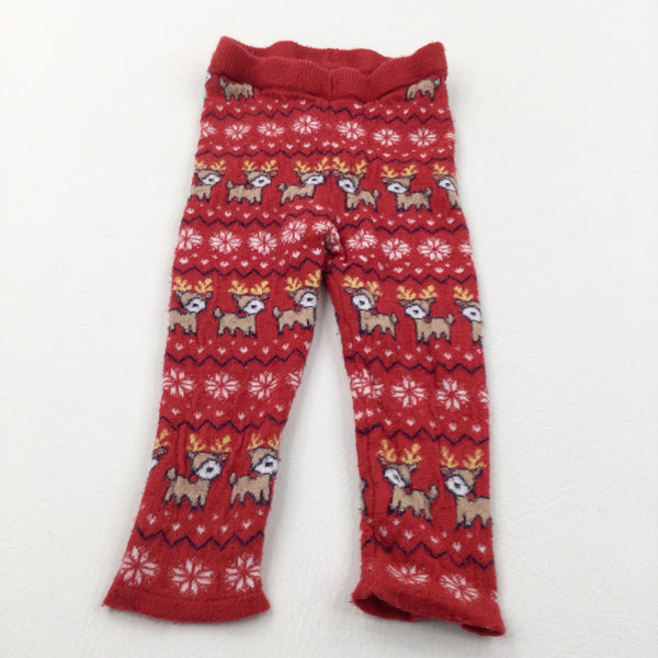 Rudolph Reindeer Sparkly Red Knitted Christmas Leggings - Boys/Girls 12-18 Months