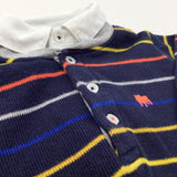 Bulldog Motif Colourful Striped Navy Polo Shirt Top - Boys 18-24 Months