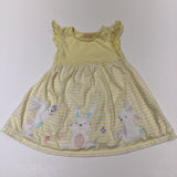 Rabbits Appliqued Yellow & White Striped Jersey Dress - Girls 12-18 Months
