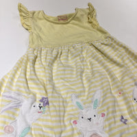 Rabbits Appliqued Yellow & White Striped Jersey Dress - Girls 12-18 Months