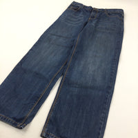 Mid Blue Wide Leg Denim Jeans with Adjustable Waistband  - Boys 11-12 Years