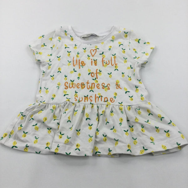 'Life Is Full…' Lemons Yellow & White Jersey Tunic Top - Girls 2-3 Years