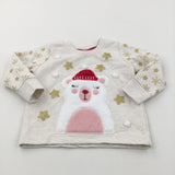 Polar Bear & Stars Appliqued Oatmeal Lightweight Christmas Sweatshirt - Girls 9-12 Months