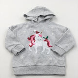 Sequins Unicorn & Holly Grey Christmas Hoodie Sweatshirt - Girls 18-24 Months