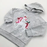 Sequins Unicorn & Holly Grey Christmas Hoodie Sweatshirt - Girls 18-24 Months