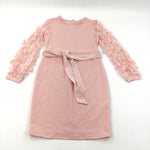 Flower Sleeves Pink Belted Dress - Girls 11-12 Years