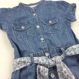 Mid Blue Denim Lightweight Denim Dress with Fabric Belt - Girls 12-18 Months