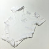 'Hello Little One' Teddy Bear White Short Sleeve Bodysuit - Boys/Girls Tiny Baby