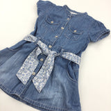 Mid Blue Denim Lightweight Denim Dress with Fabric Belt - Girls 12-18 Months