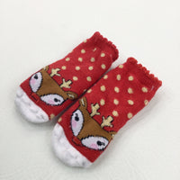 Reindeer Sparkly Red & Gold Christmas Socks - Boys/Girls 3-9 Months