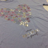 **NEW** ''Always Believe In Yourself' Flowers Heart Sparkly Blue T-Shirt - Girls 11-12 Years