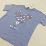 **NEW** ''Always Believe In Yourself' Flowers Heart Sparkly Blue T-Shirt - Girls 11-12 Years